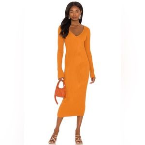 NBD Bekah Deep V Midi Dress in Ginger